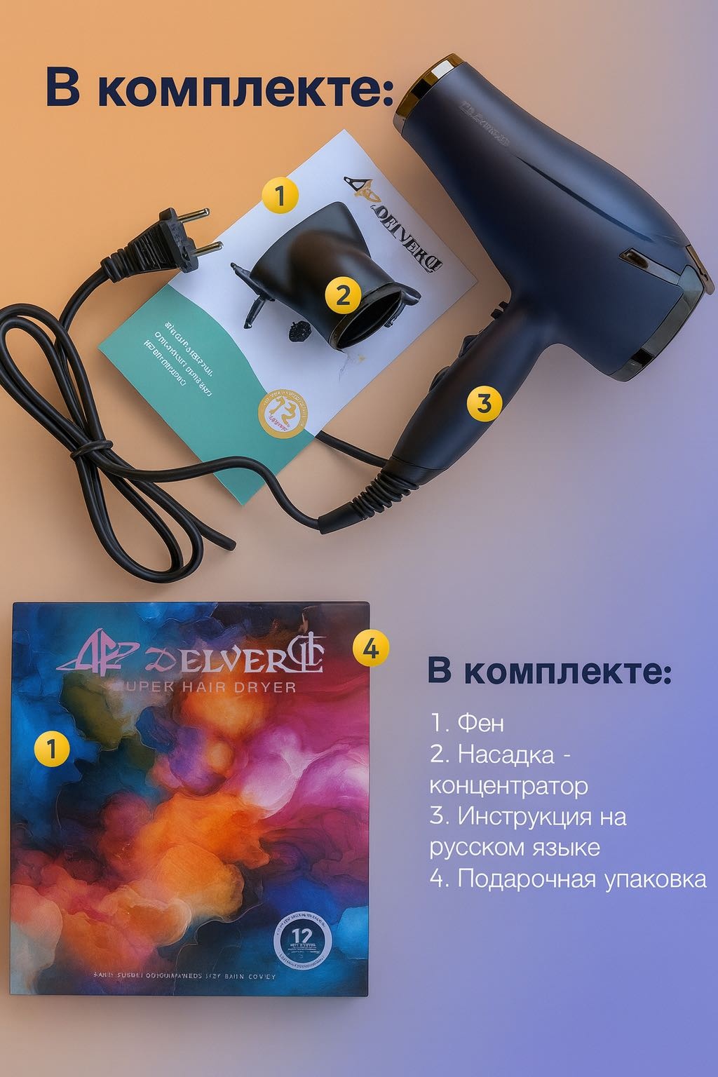 Delver DE-6504 фен синий