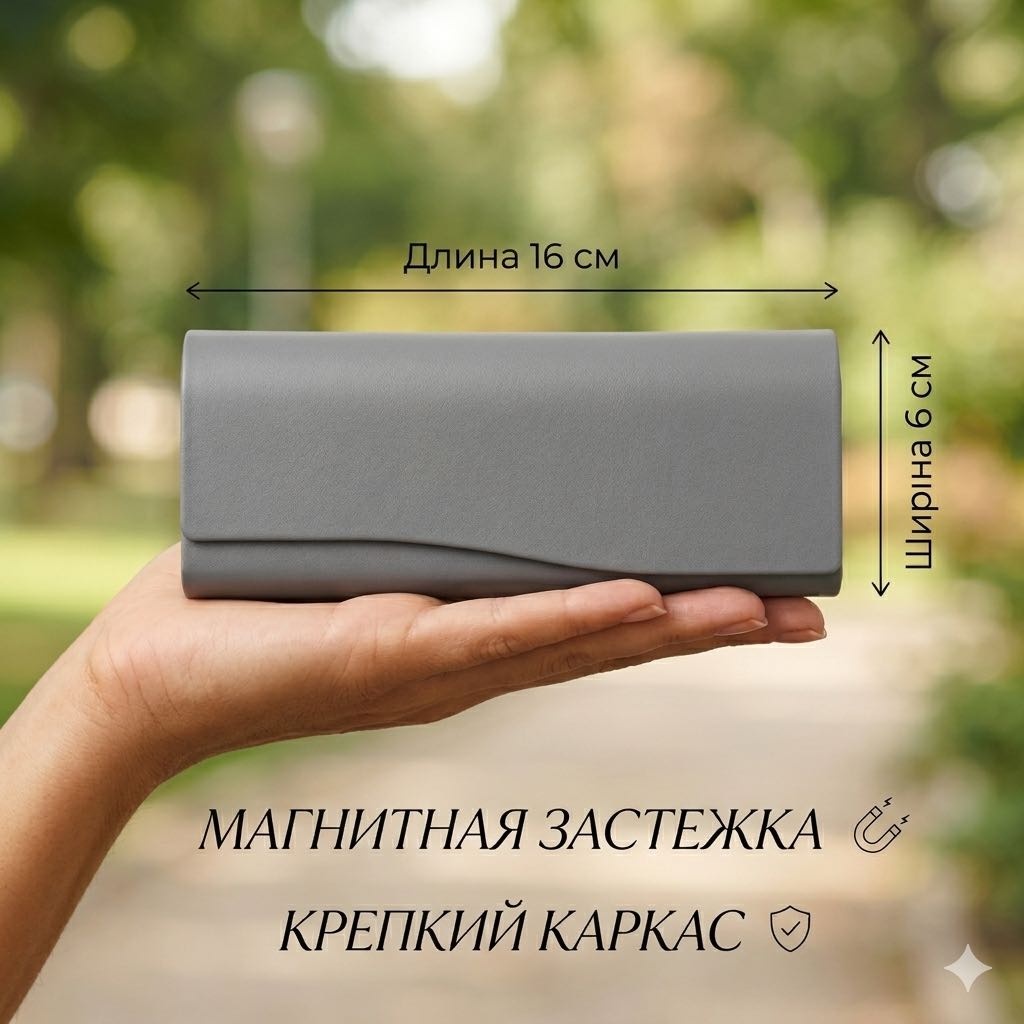 Жесткий футляр искусственная кожа, 6 x 16 см серый