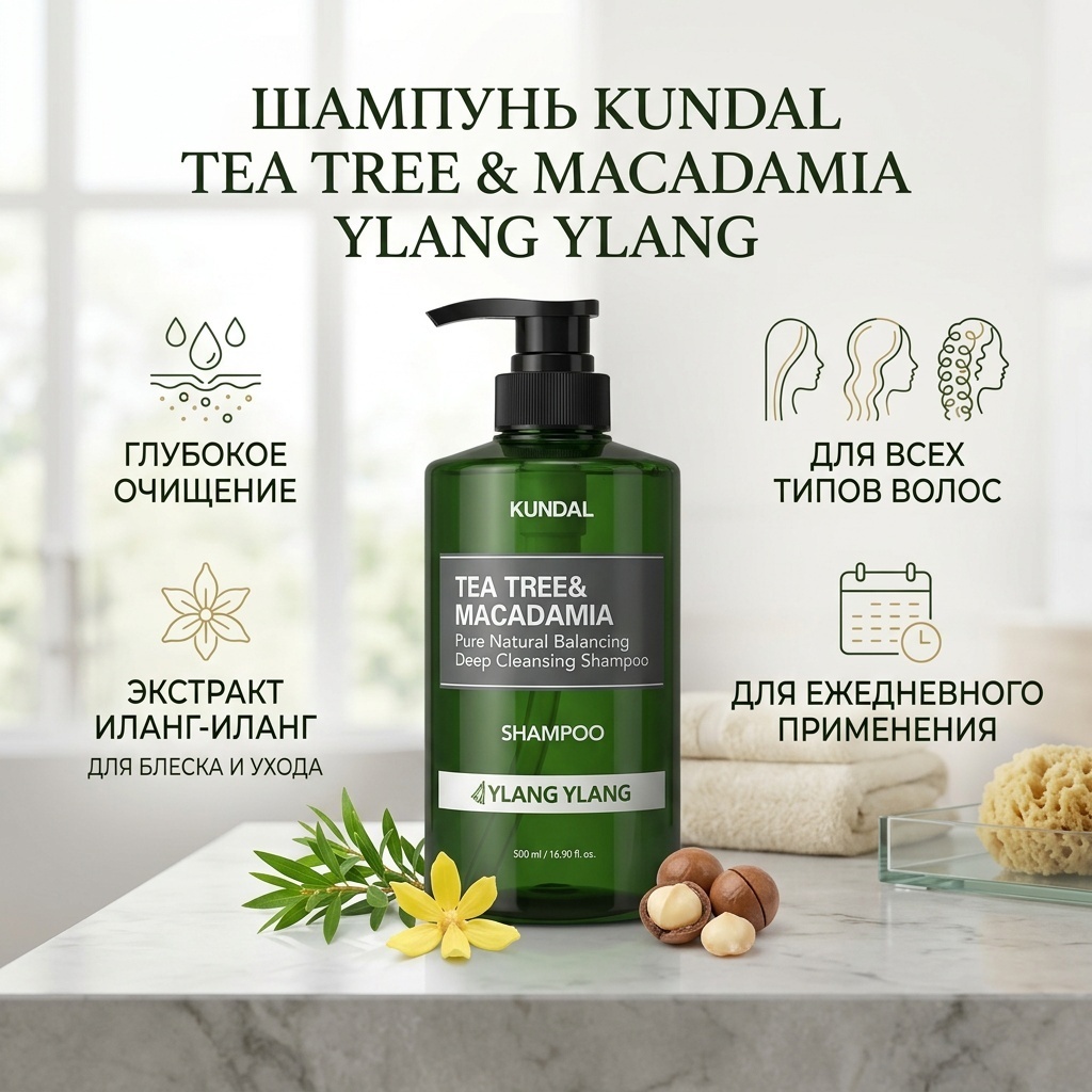 Kundal Tea Tree &amp; Macadamia Ylang Ylang шампунь 500 мл