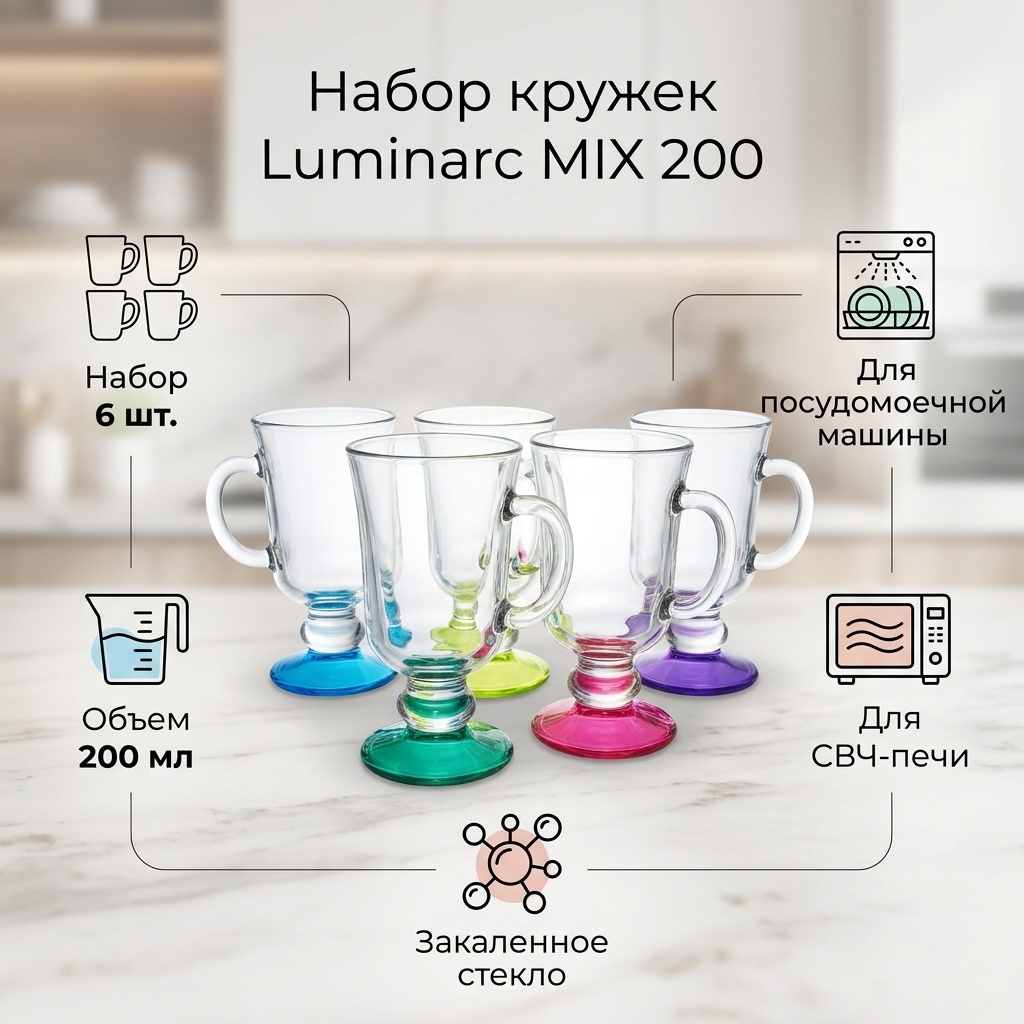 Набор кружек Luminarc , 200 мл, стекло, 6 шт.