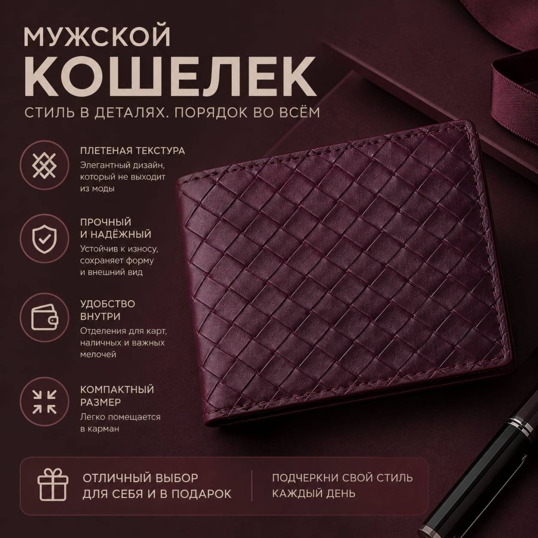 Кошелек экокожа бордовый