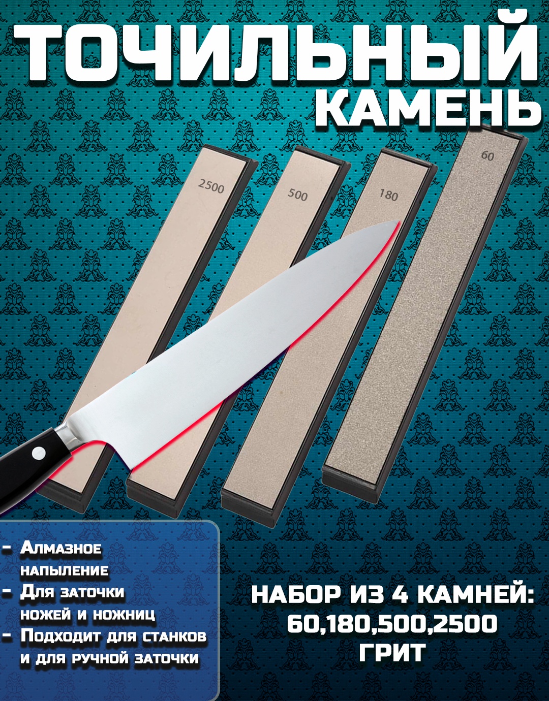 MixDazzle набор для заточки 4 точильных камня 60 180 500 2500 grit, синтетический алмаз