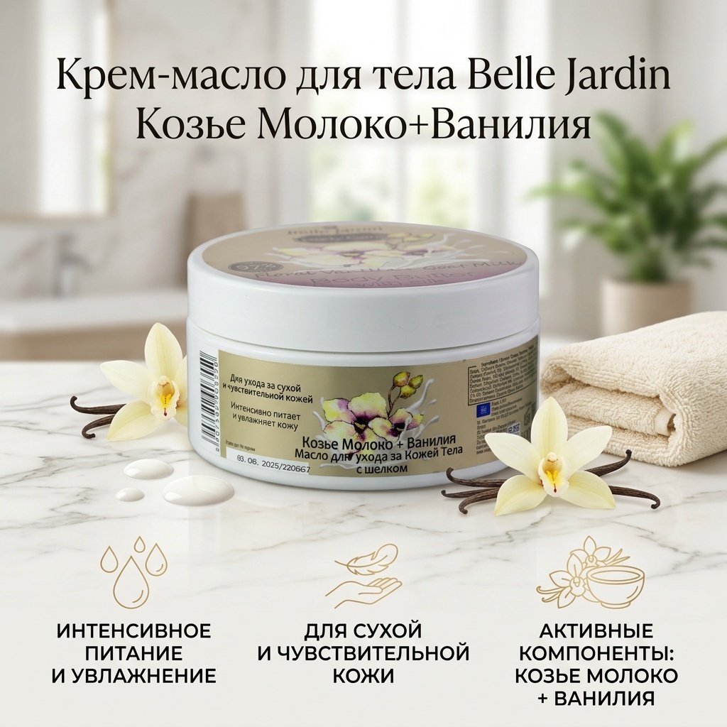 Belle Jardin Козье Молоко+Ванилия крем-масло для тела 300 мл