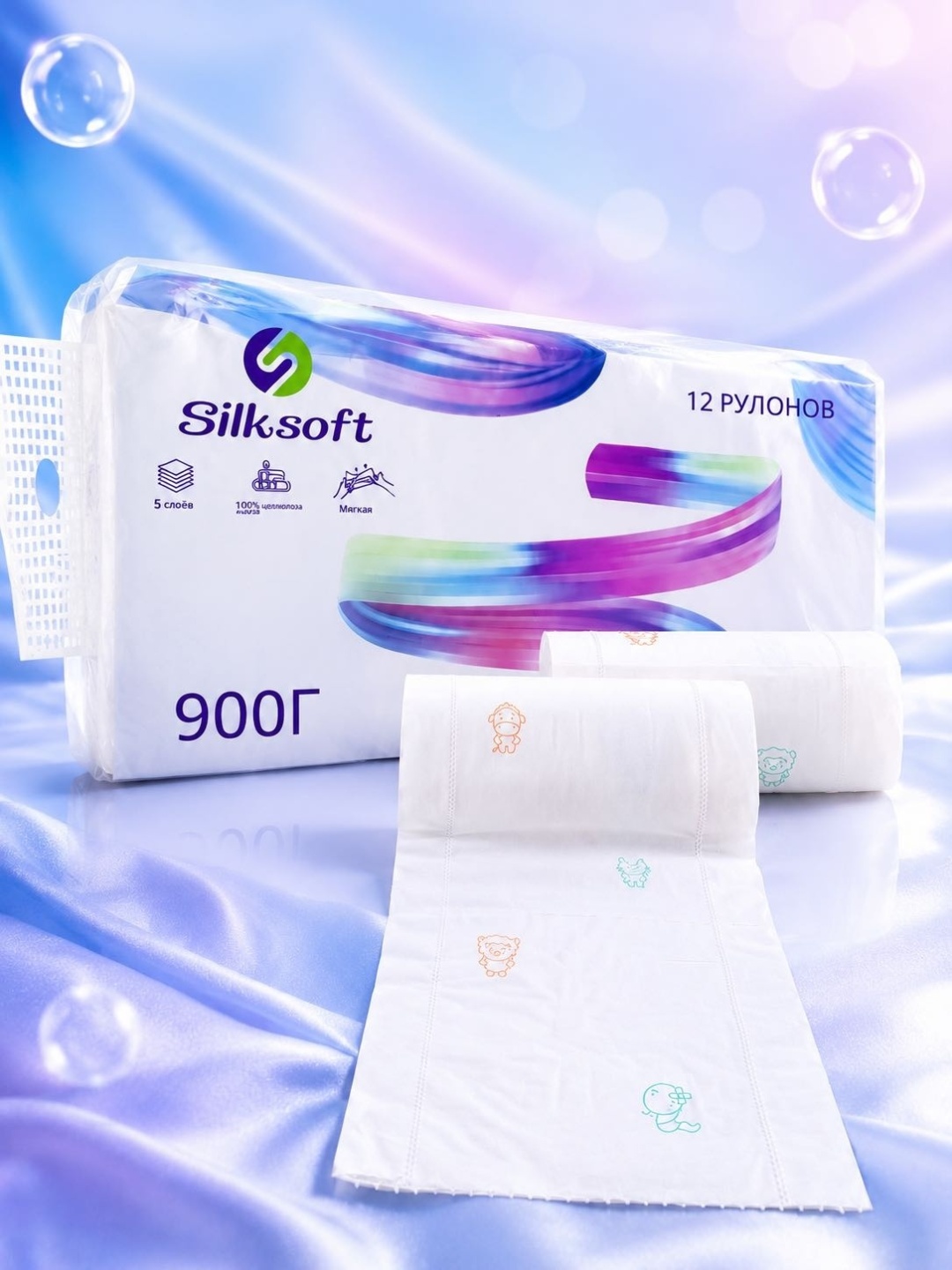 Silksoft туалетная бумага 5-слойный 12 шт, первичная целлюлоза