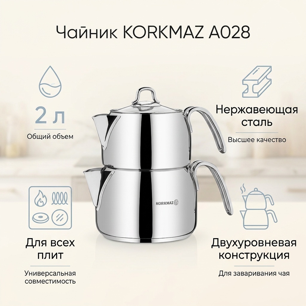 Korkmaz чайник A028 2 л, сталь