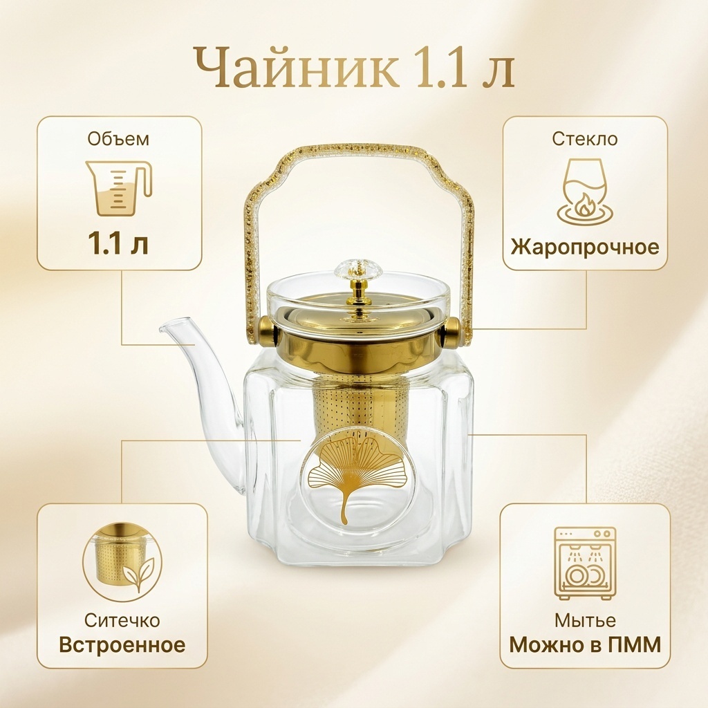 Чайник 30358445_292351742 1.1 л, стекло