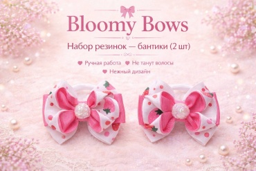 Bloomy Bows резинка бант 2 шт, бело-розовый