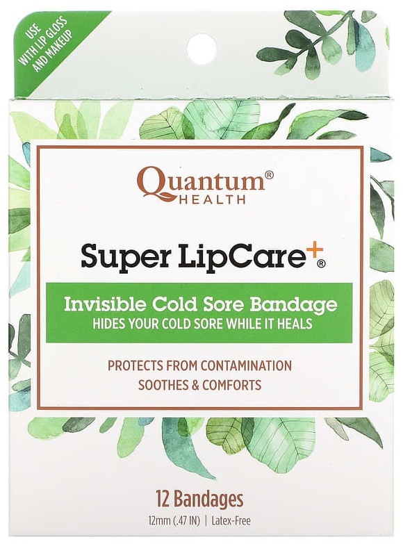 Патчи Quantum HEALTH гидроколлоидные Super LipCare +, невидимые значки при герпесе, 12 повязок противовоспалительные 12 шт