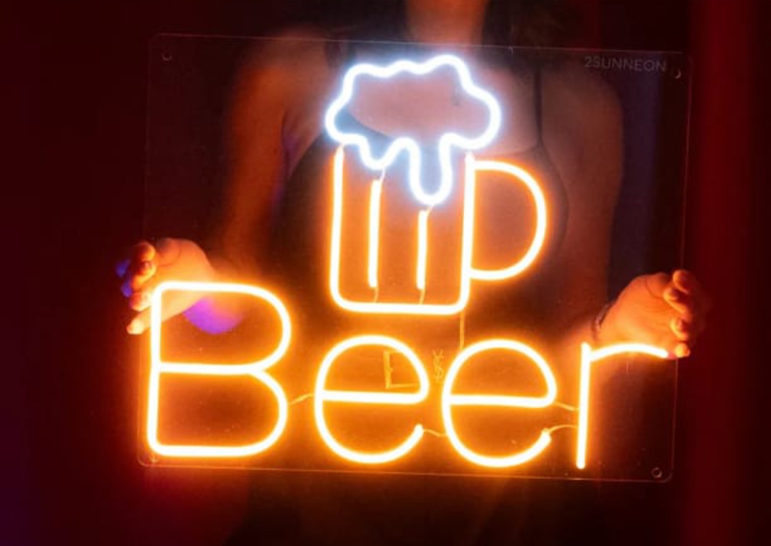Неоновая вывеска настенный Beer, белый, желтый
