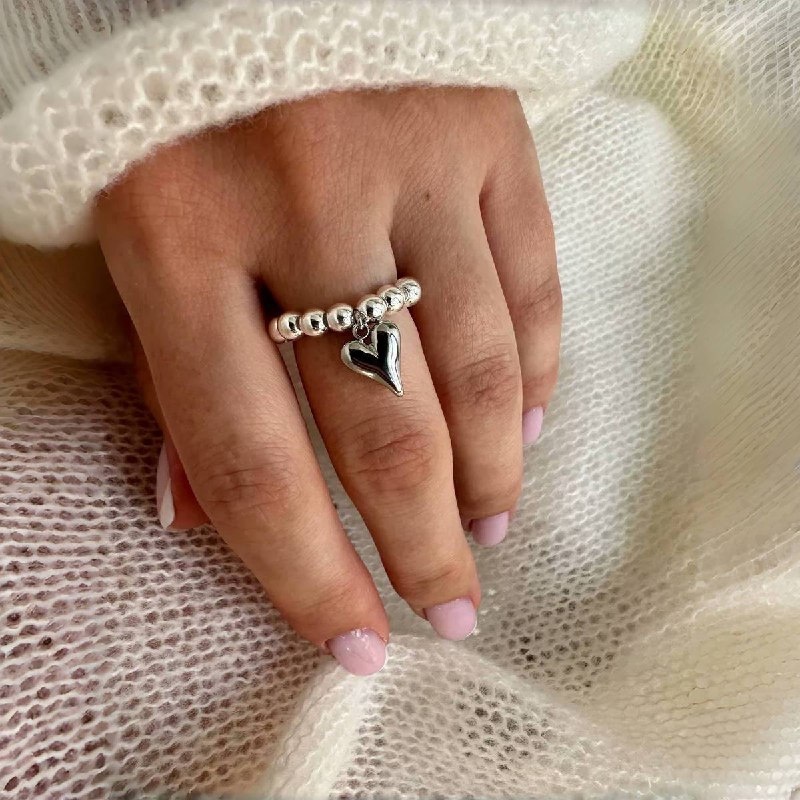 Кольцо Billiza Ring with pendant heart silver 01 размер регулируемый бижутерный сплав, бисер