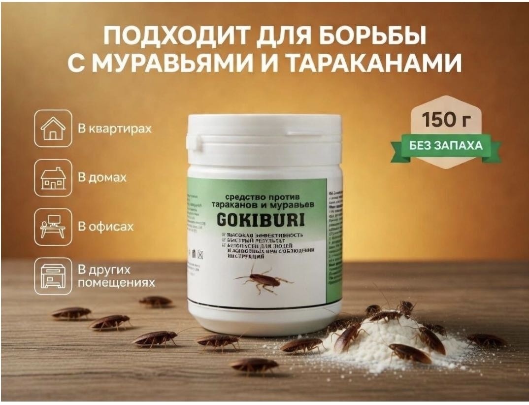 Порошок GOKIBURI против тараканов GB/T1.1-2009 150 мл 130 г