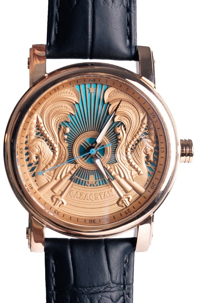 Кварцевые Amir Watches Kazakhstan Rose Gold с гербом нержавеющая сталь