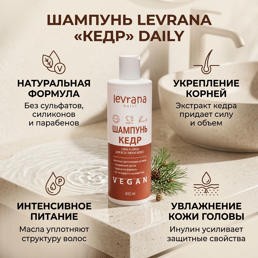 Levrana Cила и блеск «Кедр» шампунь 400 мл