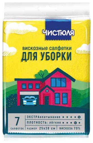 Тряпка для зеркал и стекол, для мебели, для металлических поверхностей, для стеклокерамики, универсальная ЧИСТЮЛЯ салфетки вискозные ЛЕГКИЕ НЕДЕЛЬКА 7 шт 7 шт, вискоза