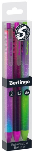 Ручка шариковая Berlingo Ручка шариковая автомат. Berlingo Terrain синяя 0,7мм 3 шт, 0.7 мм, цвет чернил синий