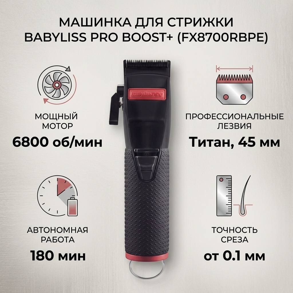 BaBylissPRO машинка для стрижки boost+clipper черный, красный