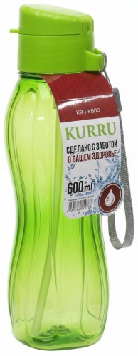 Бутылка 0.6 л зеленый, крышка с трубочкой, полипропилен