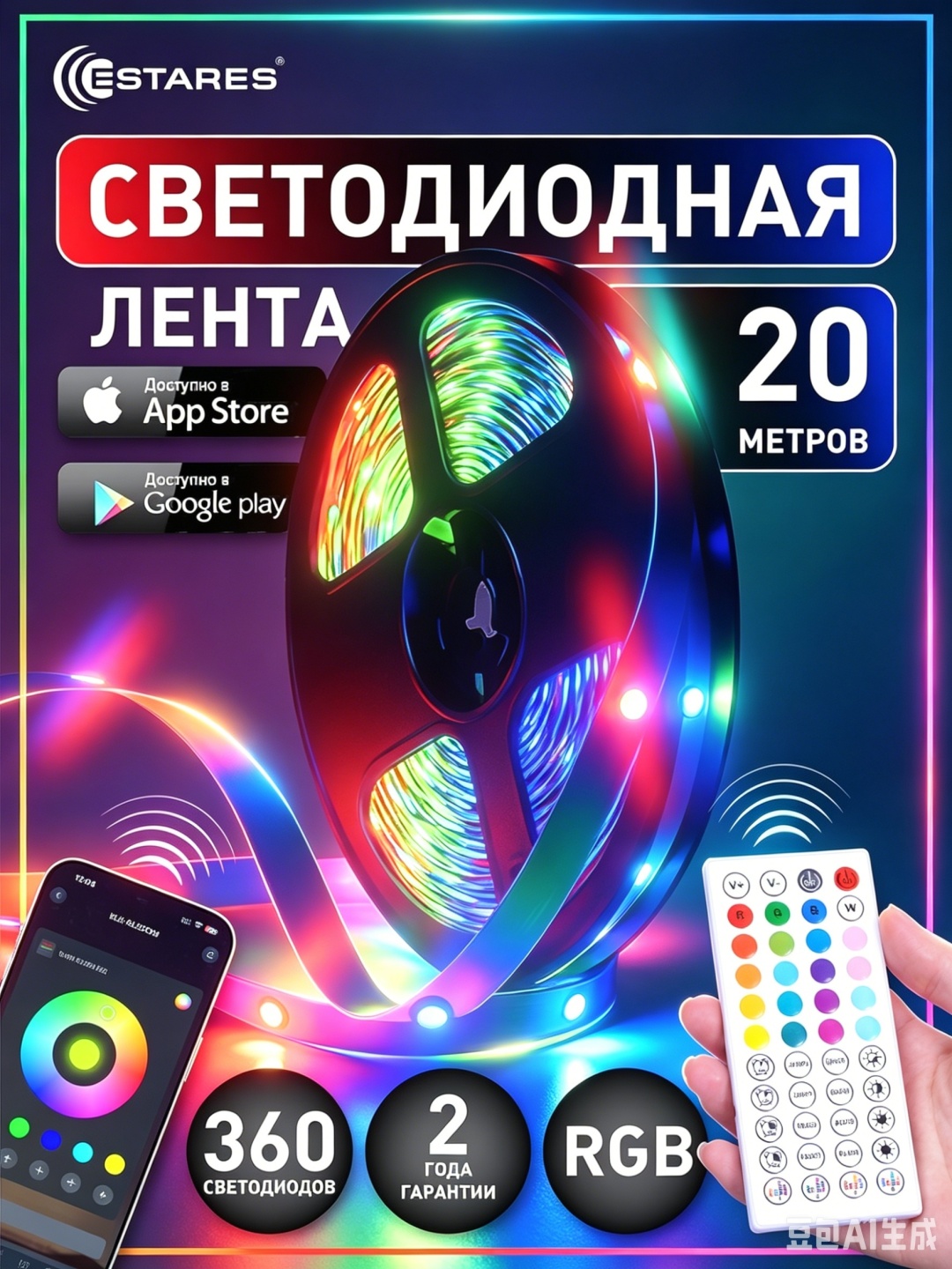 Светодиодная лента многоцветный 20 м