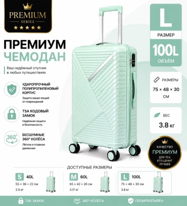 Чемодан SANDYK 018# полипропилен 100 л мятный