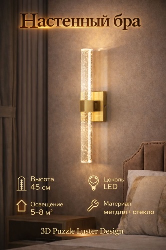 Бра настенный 3D PUZZLE LED, латунь