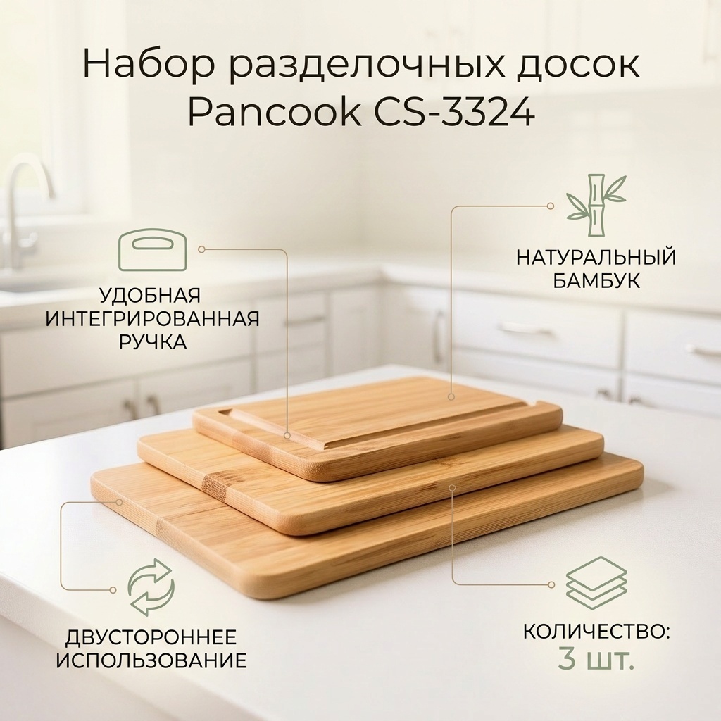 Pancook набор разделочных досок Базовая коллекция CS-3324 3 шт, бамбук