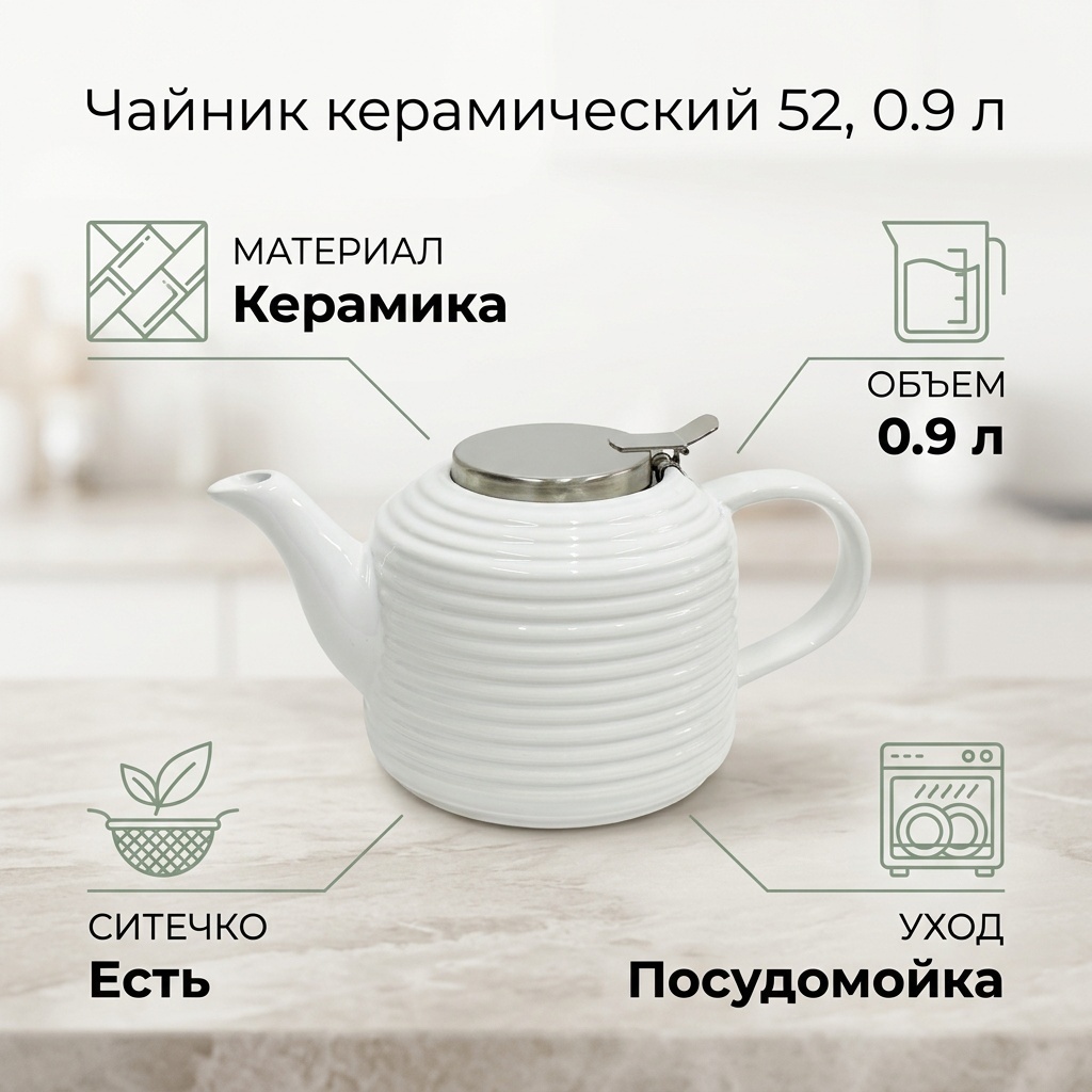 Чайник 52 0.9 л, керамика