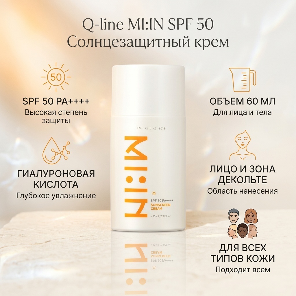 Q-line крем MI:IN SPF 50 PA++++ Sunscreen cream для лица, для зоны декольте 60 мл