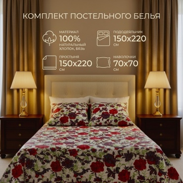 Комплект 112381379 1.5-спальный хлопок, бязь, 2 наволочки: 70x70 см