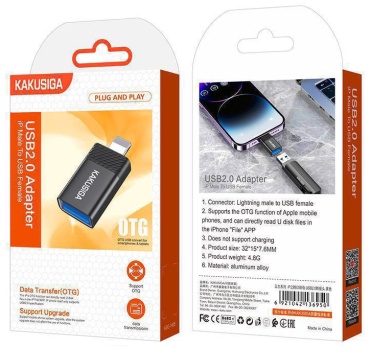 Переходник Kakusiga USB 3.0 (F), Lightning (M), 0.1 м, KSC-1405 черный