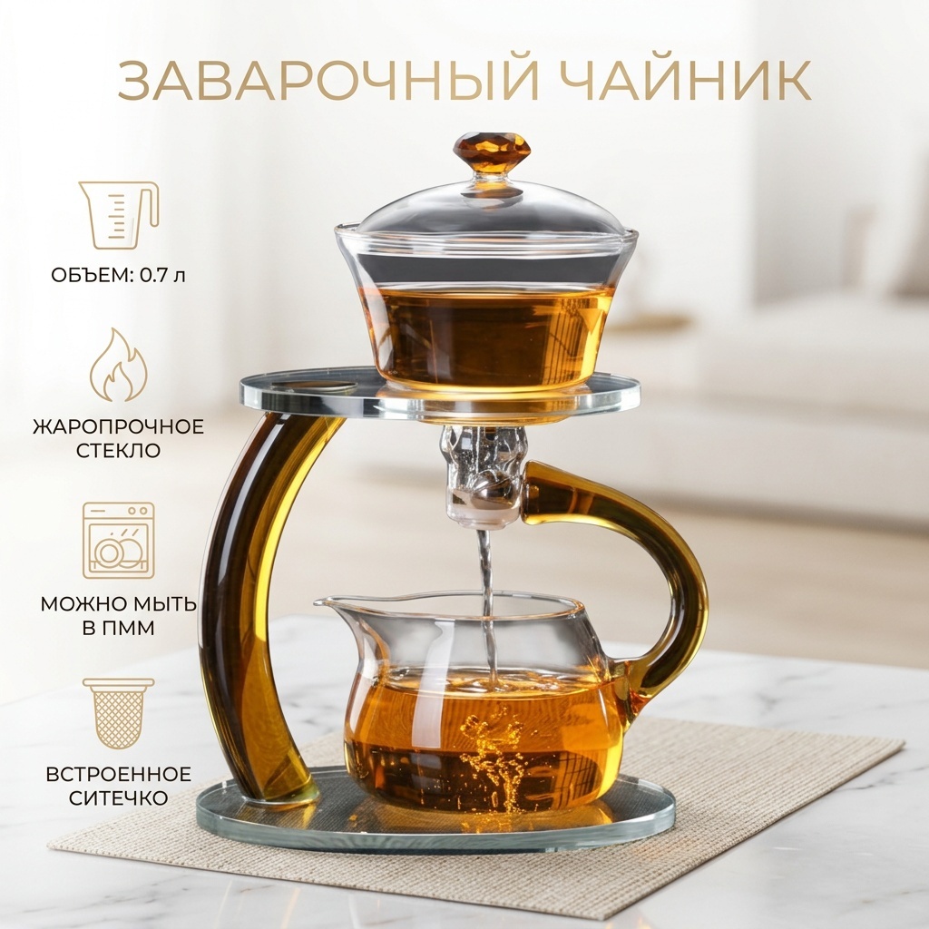 Чайник 05092015 0.7 л, жаропрочное стекло