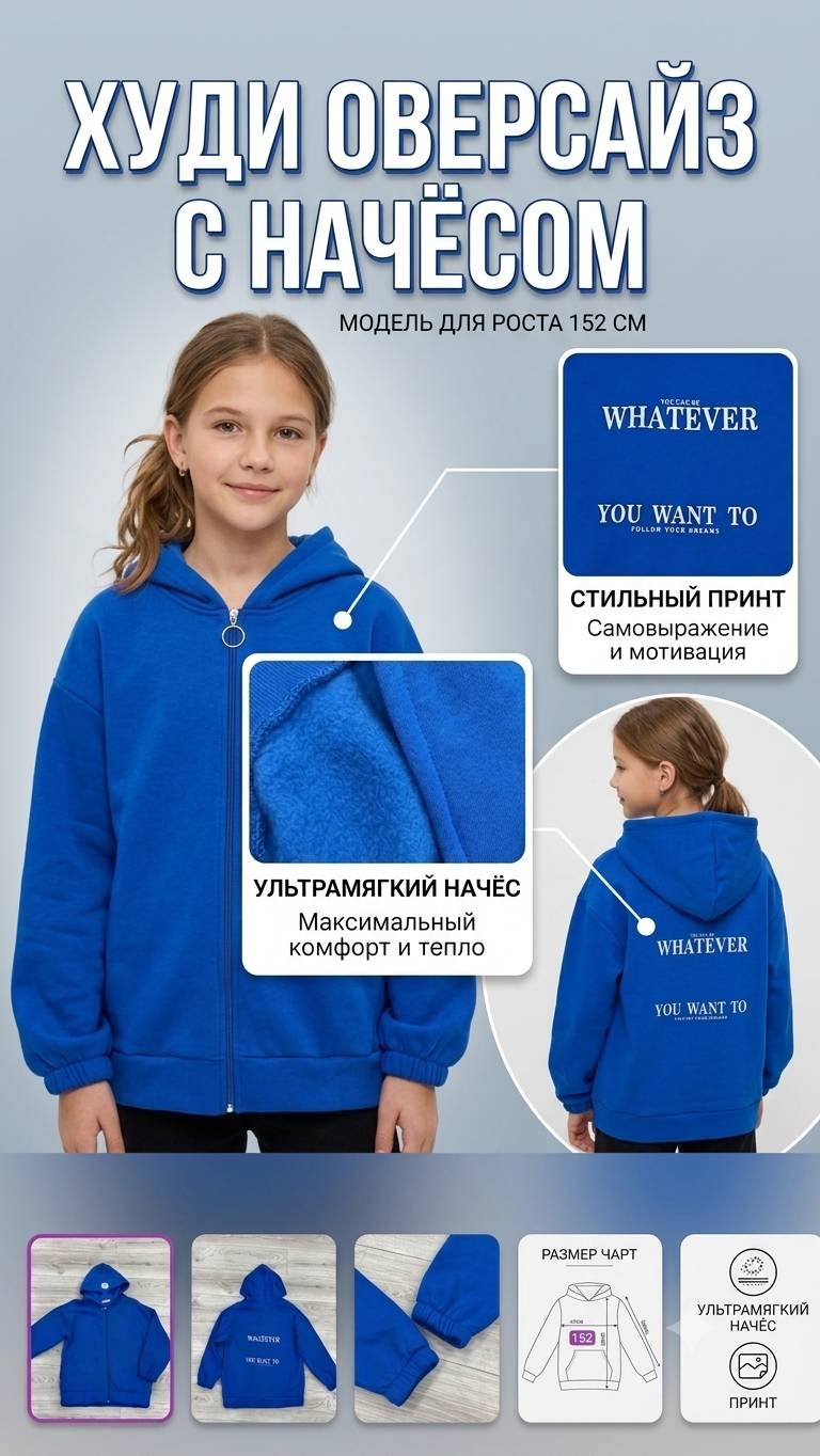 Худи Teto Kids WHATEVER YOU WANT TO синий