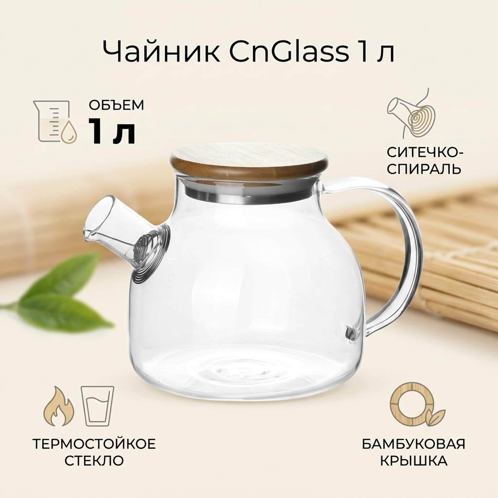 Чайник CnGlass 700221S 1 л, стекло