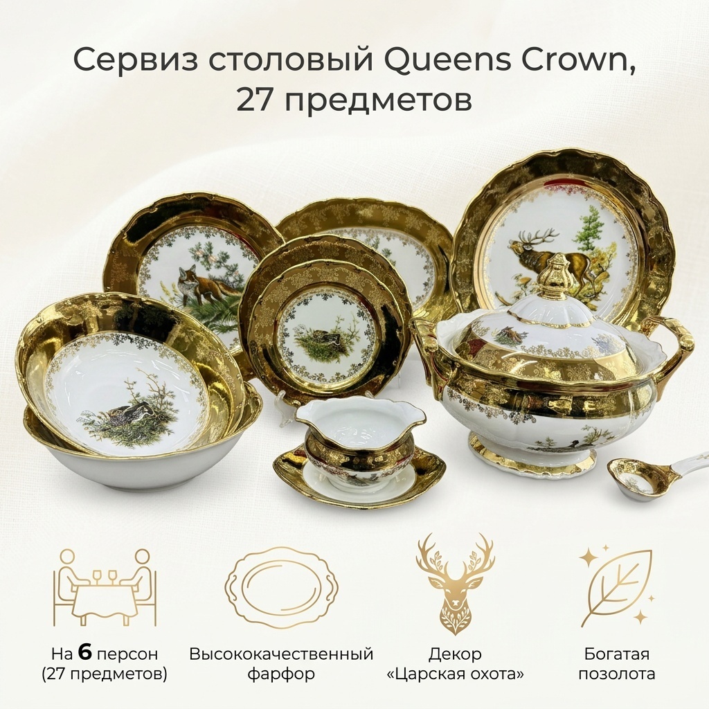 Сервиз на 6 персон Queens Crown Царская охота , предметов: 27, столовый, фарфор