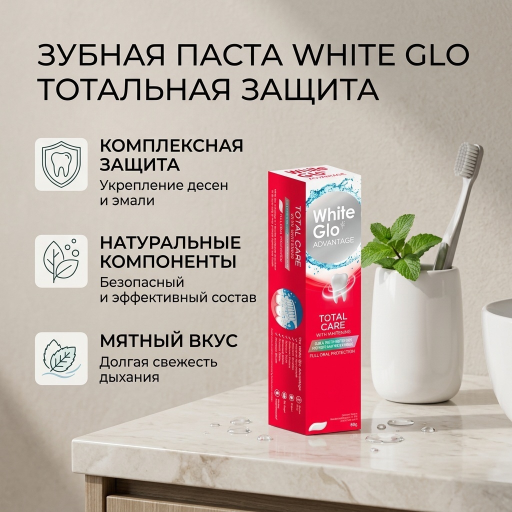 White Glo зубная паста Тотальная Защита 80 г