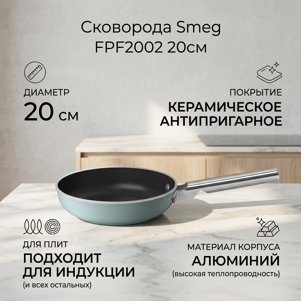 Сковорода Smeg FPF2002 20 см с антипригарным покрытием, алюминий