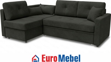 Угловой диван Euromebel Лира 2, 224х153 см, обивка велюр, графит