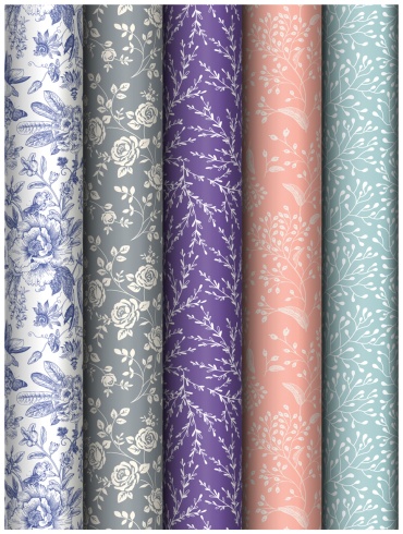 Упаковочная бумага глянц. 70100см, MESHU "Grace pattern", 80 г/м2, ассорти, 5 дизайнов