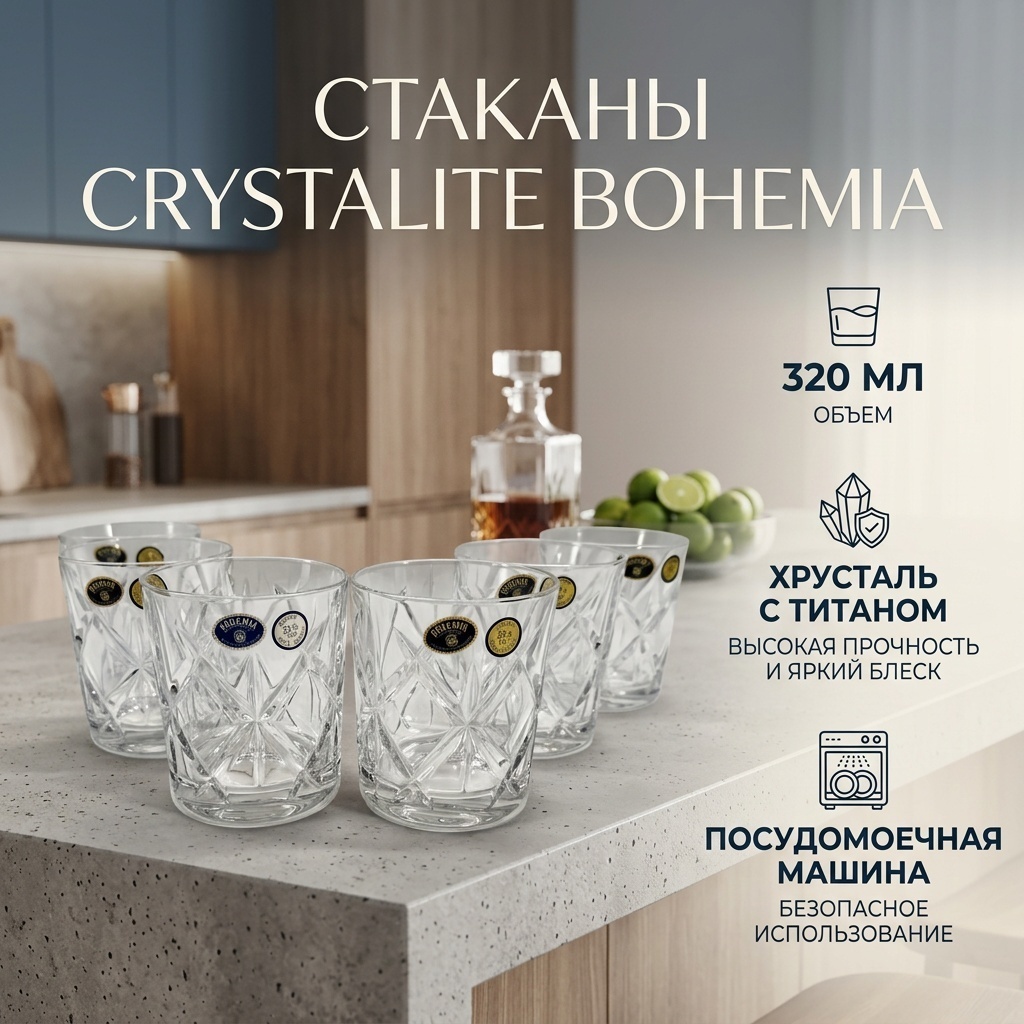 Стакан Crystalite Bohemia 320 мл, стекло, 6 шт