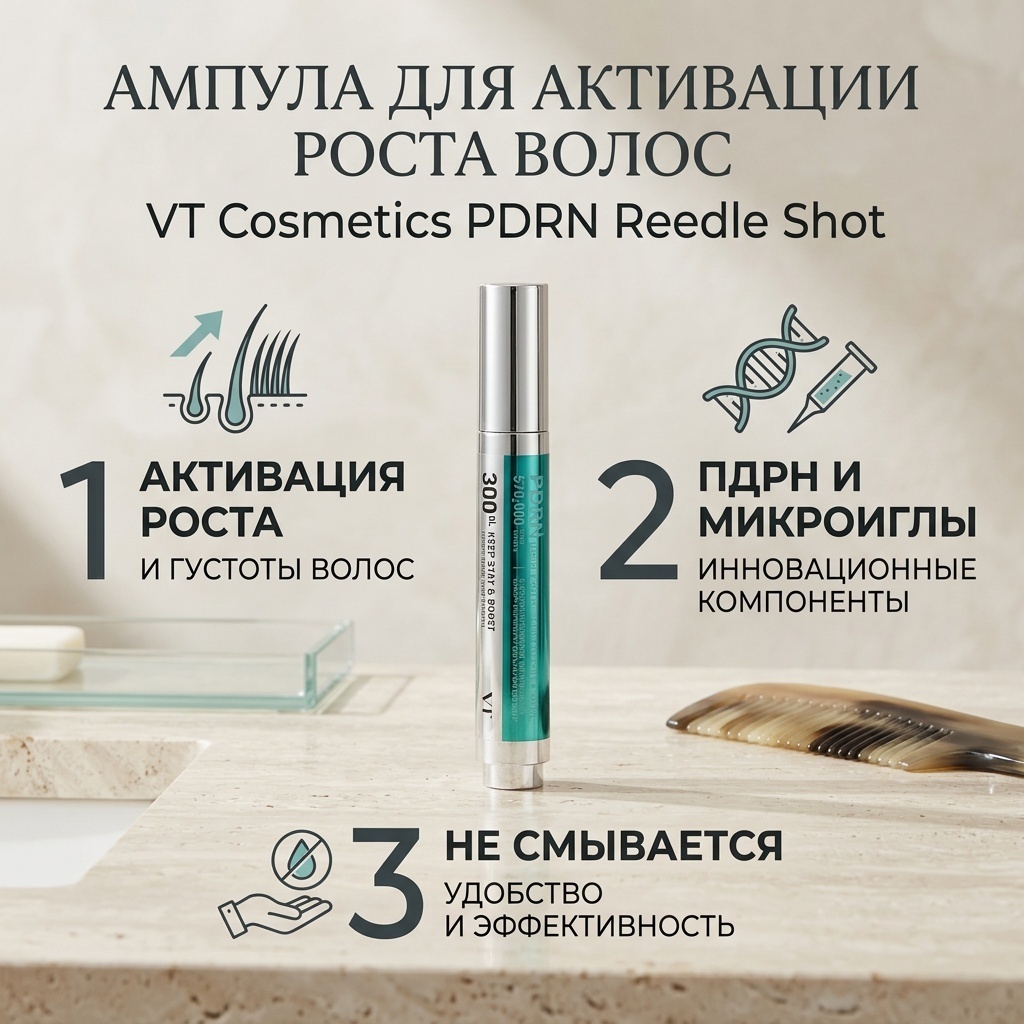 VT Cosmetics PDRN Reedle Shot Hair Ampoule 300dL Ампула для Активации Роста Волос 15ml сыворотка 15 мл