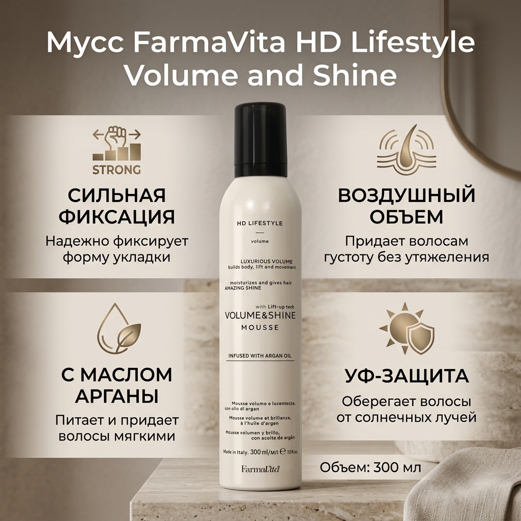 FarmaVita Volume and Shine мусс сильная фиксация 300 мл