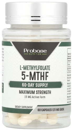 Аминокислота Probase Nutrition L-метилфолат 5-МТГФ, 15 мг, 60 капсул нейтральный