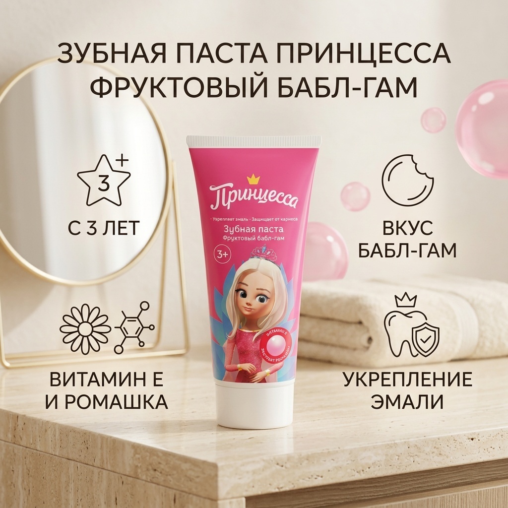 Принцесса зубная паста Фруктовый бабл-гам 65 г