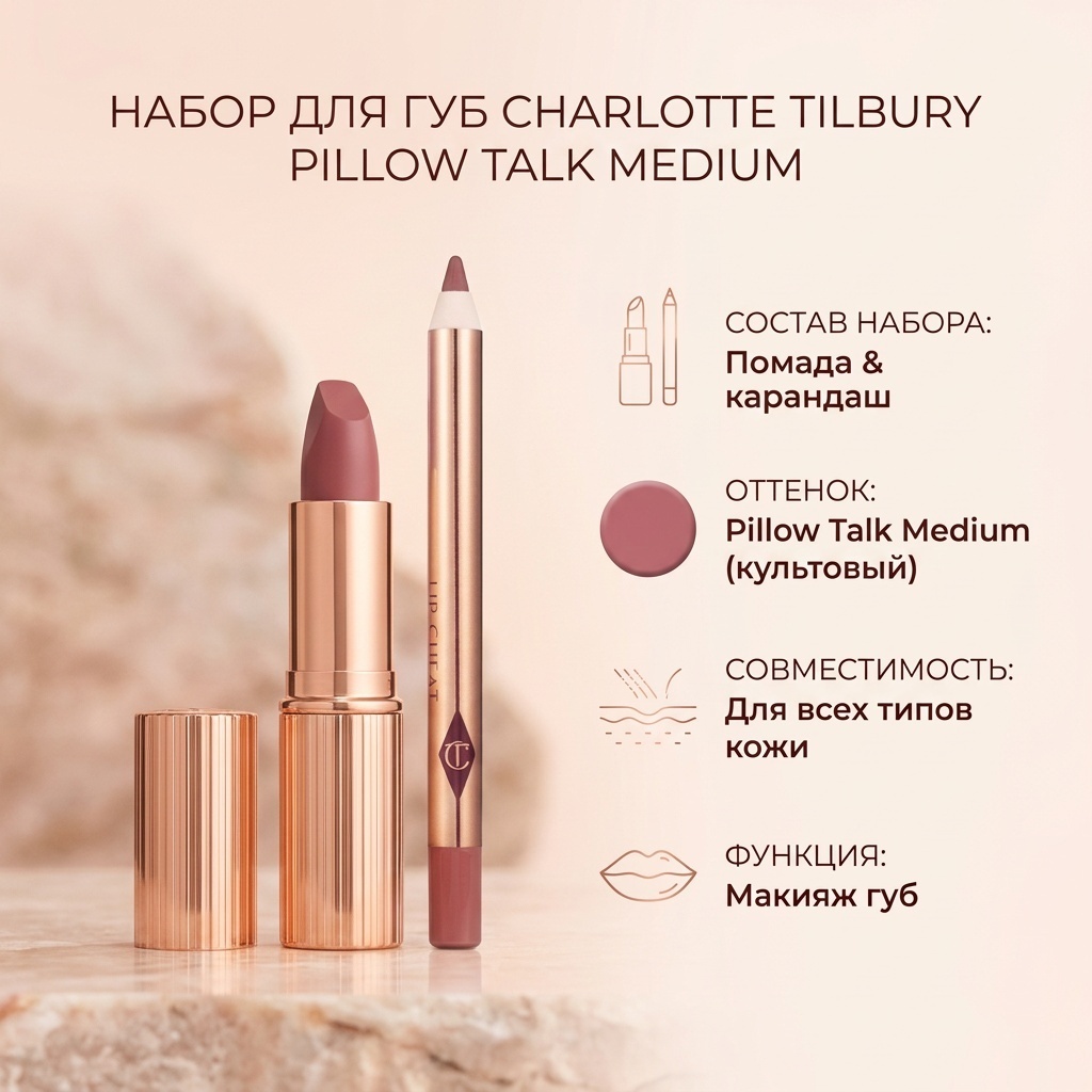 Charlotte Tilbury Pillow Talk Medium Lip Kit набор декоративной косметики для женщин
