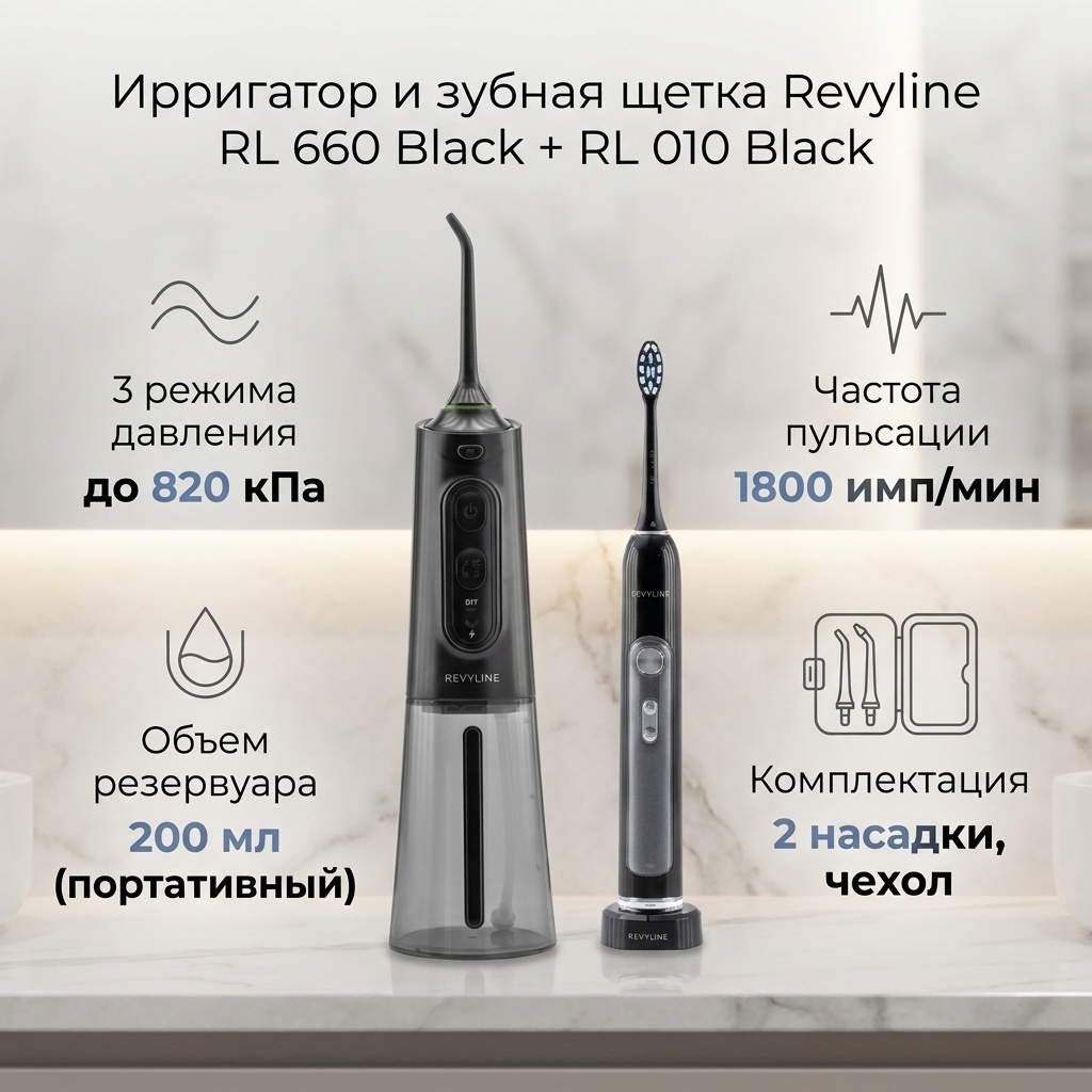 Revyline ирригатор RL 660 Black + зубная щетка RL 010 Black