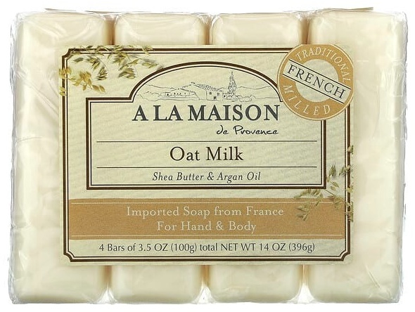 Кусковое мыло туалетное A La Maison de Provence кусковое мыло для рук и тела с овсяным молоком 100 г по 4 шт