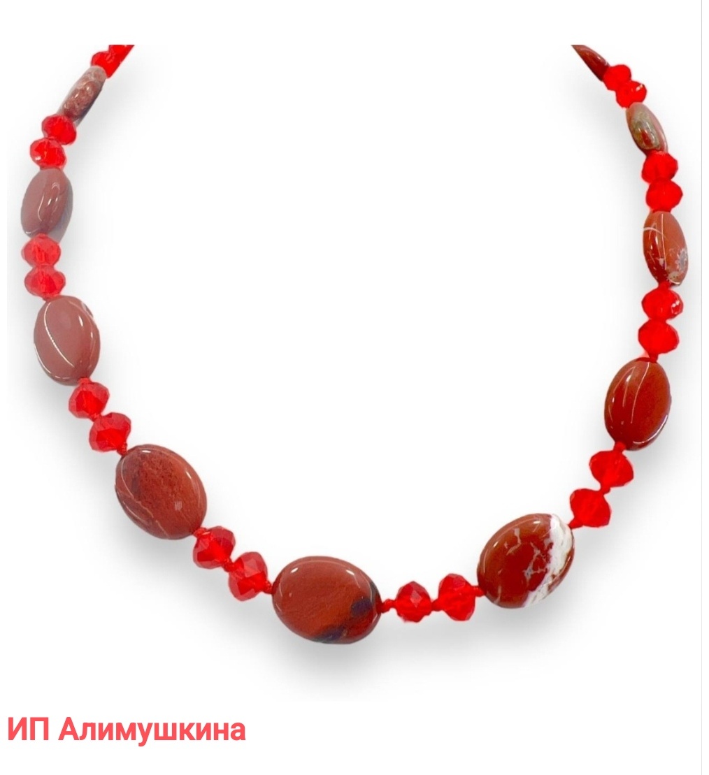 Бусы длина 55 см яшма чешское стекло