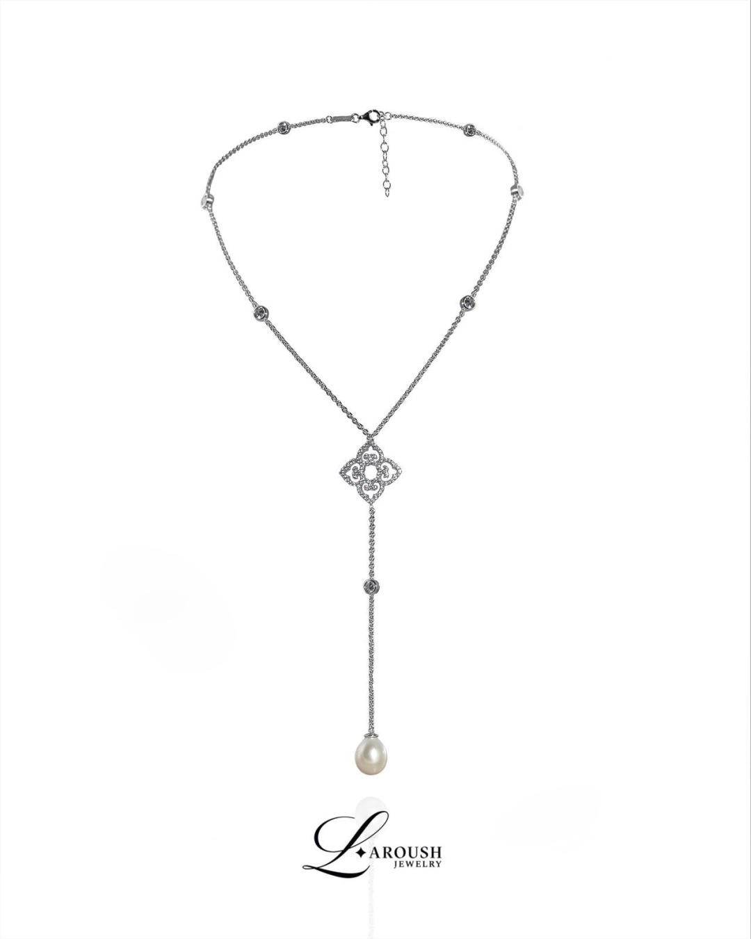 Колье Laroush Jewelry ТКNO124W длина 55 см вес 11.17 г серебро, жемчуг, циркон