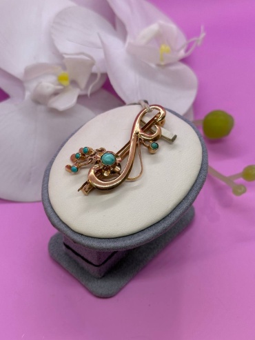 Брошь SAR JEWELRY VIP44A-004_5197 вес 5.4 г золото, бирюза