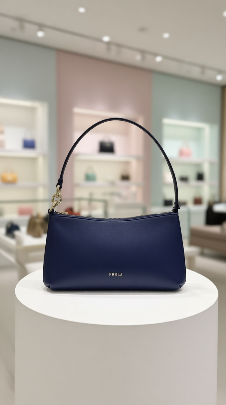 Сумка багет FURLA натуральная кожа темно-синий