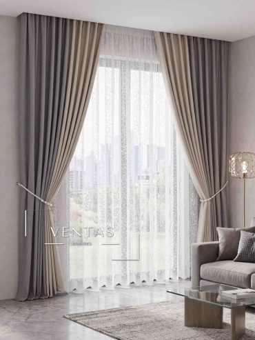 Комплект VENTAS 300x270 см 3 шт, жаккард, димаут, белый, серый, кремовый
